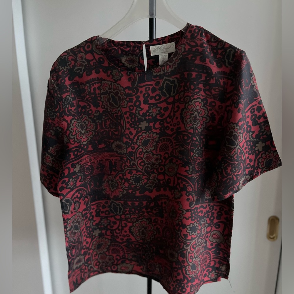 Lord & Taylor 100% silk short sleeve career top blouse dusty rose 🌹 & black $80
